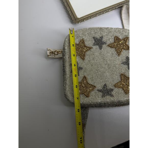White Box Bag Purse with Stars / Gold Silver / Beaded / Zipper Closure / Handmad - Picture 7 of 10